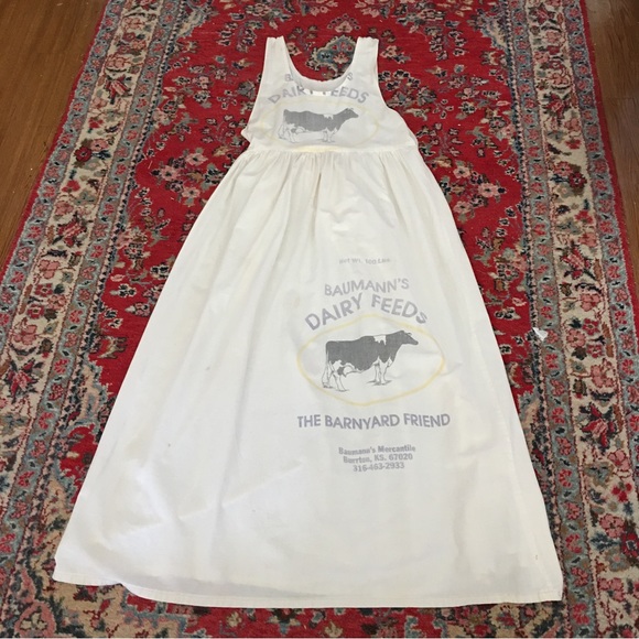 Vintage 80’s Country Farm Prairie Style Flour Sack Maxi Dress  BOHO FESTIVAL - Picture 13 of 15